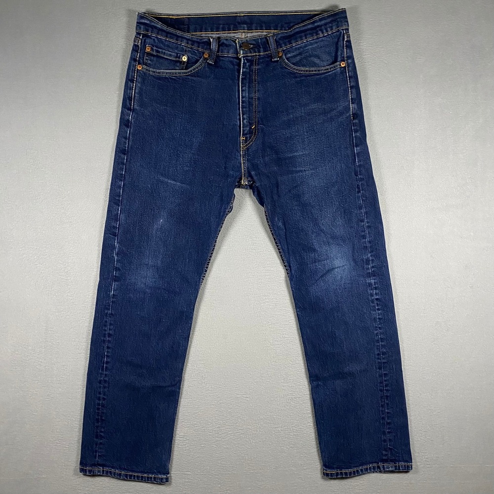 Levis‎ 505 Regular Fit Straight Leg Jeans Mens 36x30 Dark Wash Indigo Blue Denim